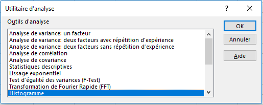 Utilitaire d'Analyse - Histogramme - Boîte de dialogue